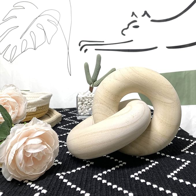 S-SNAIL-OO 2-link Wood Chain Link Decor Wood Knot Decor, Hand Carved Boho Bead, Suitable for Bedroom, Living Room, Coffee Shop Decoration (Wood color)