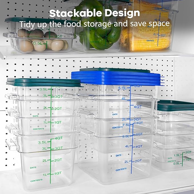 TSUBOR 4 Pack Food Storage Containers with Green Lids, 4.0 Qt - Square, Clear, Polycarbonate, for Restaurant Commercial Kitchen and Home party