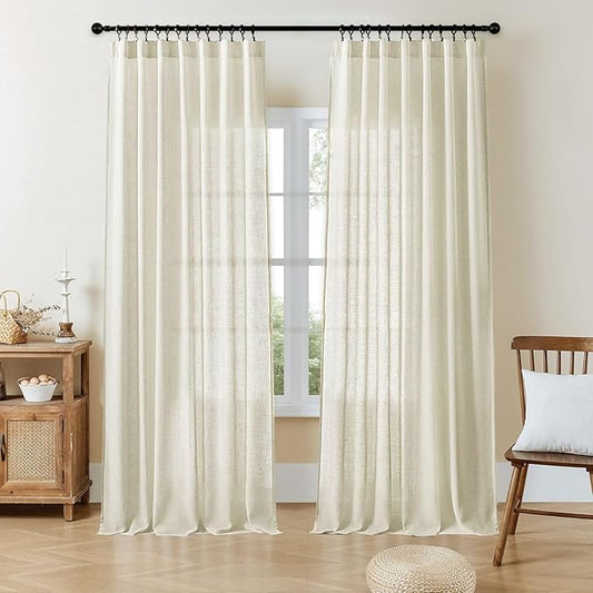 Joydeco Linen Curtains 72 Inch Length 2 Panel Sets,Light Filtering Curtains for Bedroom 52 Inch Wide Living Room Drapes with Back Tabs & Rod Pockets (W52 x L72 Inch, Beige)