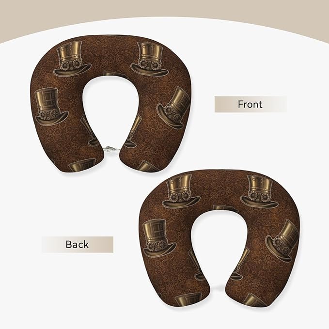 Neck Pillow Memory Foam Travel Pillows Comfortable for Airplane Flight Car Travel Office Nap and Sleeping, Funny Cushion for Head Shoulder Steampunk Top Hat As A Science Fiction
