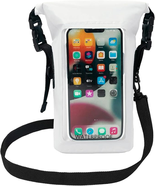 geckobrands Waterproof Phone Tote with 2L Dry Bag and Adjustable Strap – Protect Your Phone and Valuables While on The Go White