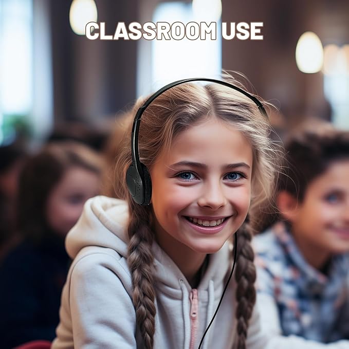 25 Pack Class Set Headphones for Kids Students School Classroom Bulk Earphones Adjustable with 3.5 mm Jack for Library Children Adults(004 Black Headphones)