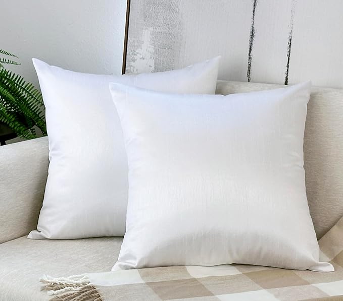 Aiking Home Collection 26x26 Inches Faux Silk Square European Shams, Zipper Closure, White (Set of 2)