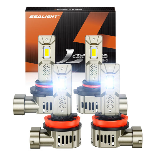 SEALIGHT 9005/H11 LED Bulb Combo, 1000% Bright, 6500K White, Aluminum, 20 Year Lifespan, Pack of 4