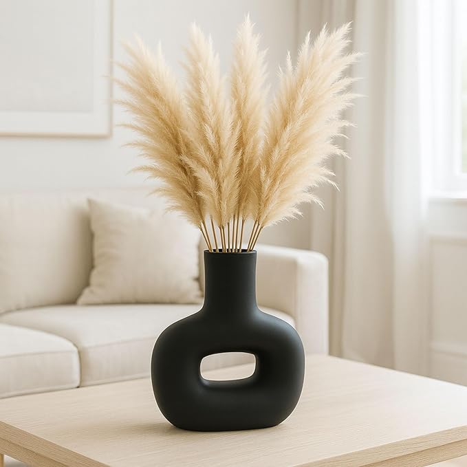 Sagebrook Home Modern Stoneware Vase - Matte Dolomite Decorative Accent for Home, Office & Living Room - Contemporary Minimalist Design - 8" Black