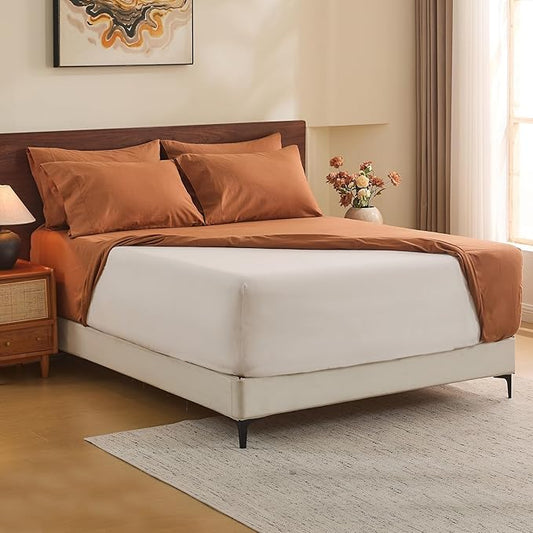 MEISHANG 100% French Pure Linen Sheets California King Size - 6 PC Extra Deep Pocket Sheet Set, Soft Durable Flax Linen, Anti-Tear Breathable & Oeko-Tex Certified 18-24 Deep Pocket,All Season(Orange)