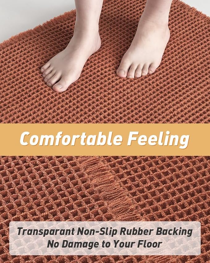 AMOAMI Upgraded Waffle Bath Mat, Super Absorbent Non Slip Bath Mats for Bathroom Floor, Machine Washable Bathroom Rugs with Tassels, Rubber Backed Bathroom Mats, Ultra Soft, 24" x 36", Dirty Orange