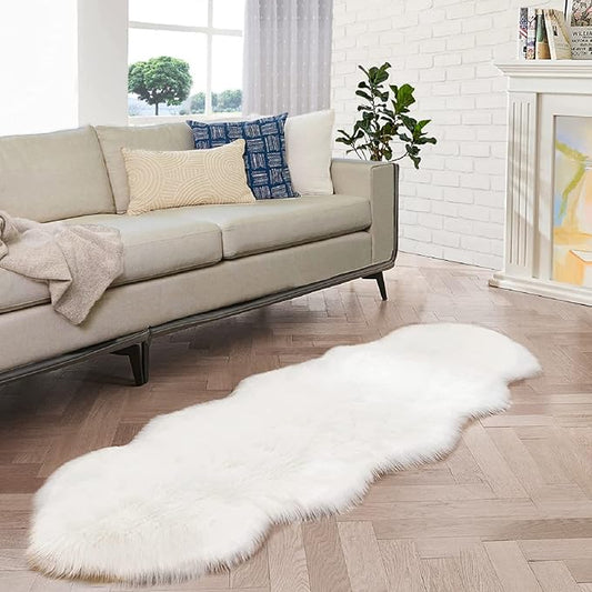 White Faux Sheepskin Shag Fur Runner Rugs for Living Room Bedroom Fluffy Washable Furry Area Rug 2x6 Nursery Rug Teen Room Décor