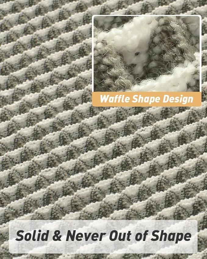 AMOAMI Upgraded Waffle Bath Mat, Super Absorbent Non Slip Bath Mats for Bathroom Floor, Machine Washable Bathroom Rugs with Tassels, Rubber Backed Bathroom Mats, Ultra Soft, 20" x 32", Green & Cream