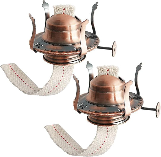 2Pcs Oil Lamp Burner #2 Size Bronzy Plated for Antique Lamps Oil Lamp Replacement Kerosene Lamps Parts with Reduction Collar and Cotton Lamp Wick Fits Holds a 3 Inch Base Chimney