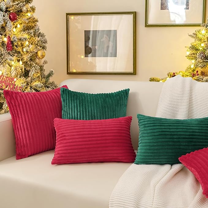 Simmore Decorative Spring Throw Pillow Covers 18x18 Set of 2, Soft Natural Plush Flannel Double-Sided Fluffy Couch Pillow Covers for Sofa Living Room, Rust