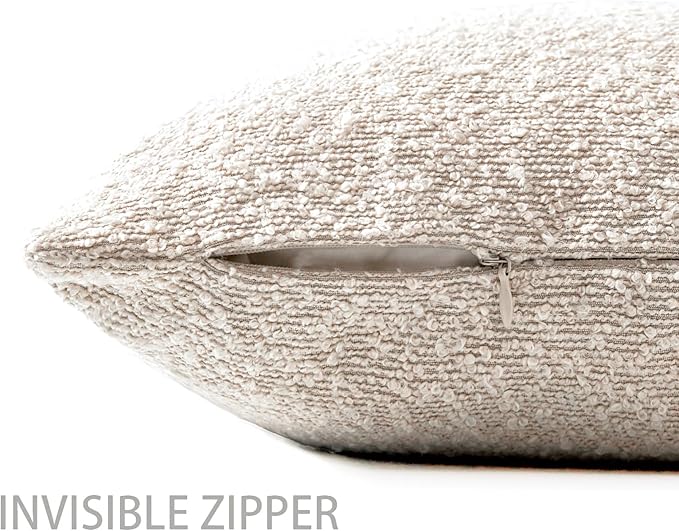 Boucle Decorative Throw Pillow Covers for Couch Set of 2, 20x20 inches, Beige