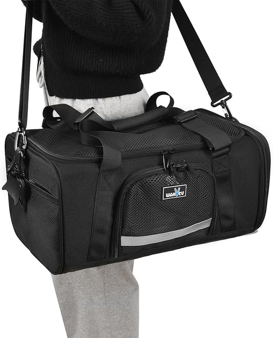 Wakytu Airline Approved Pet Carrier, Collapsible Cat Carrier, Expandable Dog Carrier, 900D High Density Oxford Cloth, Wear-Resisting, Anti Tearing, Safety Lock Zipper, Reflective Tape