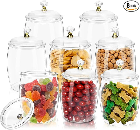 Wtyouesm 8 Pack Airtight Plastic Candy Jars with Locks, Clear 64 oz Cookie & Snack Storage Containers - Leakproof, Kitchen Pantry Organization for Home, Wedding, Bathroom Decor
