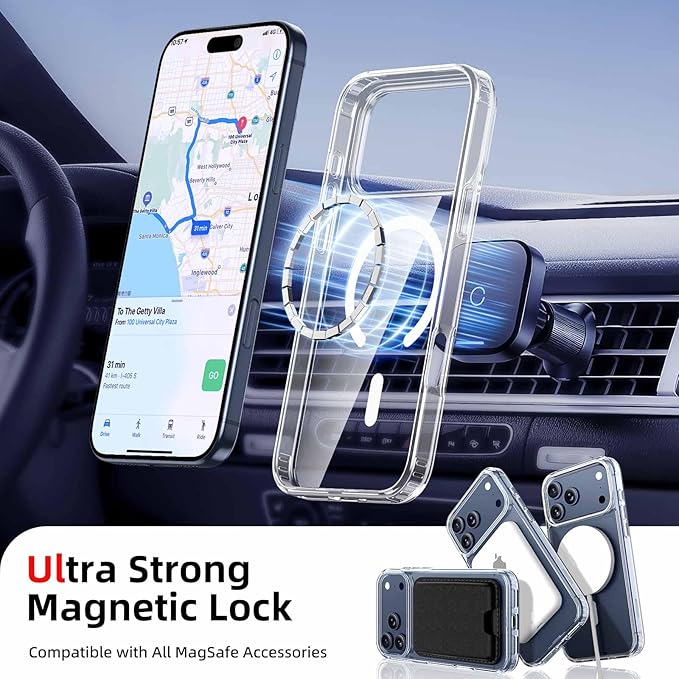 Ntwinro Magnetic for iPhone 17 Pro Clear Case (Compatible with MagSafe) with Black Detachable Wallet & Card Holder for 3 Cards [RFID Blocking] Military Grade Protective Slim Phone Cover
