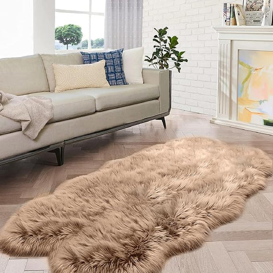 Beige Shag Faux Sheepskin Washable 4X6 Fur Rug for Living Room Bedroom Fluffy Furry Area Rug Rectangle Nursery Decor Rug