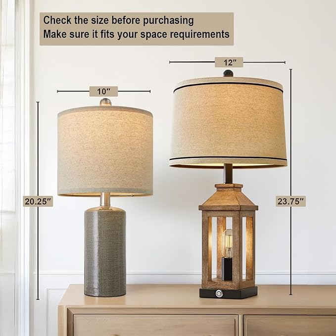 20.25" Small Table Lamps Set of 2 Modern Ceramic Lamps for Living Room Farmhouse Bedside Lamps Boho Lamps for Night Stands Grey Bedroom Lamp Side End Table Lamps