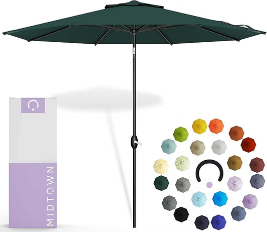 Midtown Umbrellas 10-Year-No-Fade - 6 Ft - UV Proof Forest Green Fabric - Umbrella Outdoor Patio, Auto-Tilt Aluminum Frame Large Patio Umbrella for Garden, Pool & Deck - Black Pole