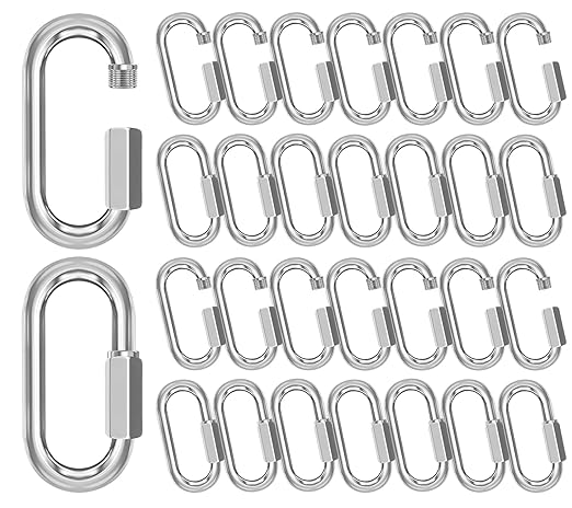M3.5-30 Pack 1.46” Quick Links Chain Connectors, 1/8″ Galvanized Chain Locking Hooks, 180LBS Heavy Duty Thread Quick Link Clips, Twist Oval Keychain D Shape for Swing, Backpack, Key Ring