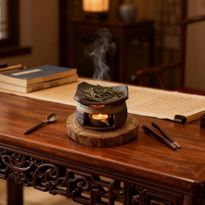 Ceramic Aromatherapy Stove Essential Oil Burner, Cedar and Zen Inspired Smudge Pot Oil Burner for Home Fragrance, Handmade Wax Melt Warmer, Meditation & Relaxation Décor, (3)