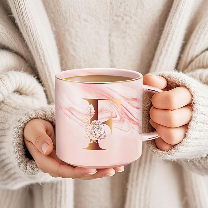 Valentines Day Gifts for Her, Anniversary Birthday Galentines Gifts for Women Mom Grandma Friend Sister Wife Teacher Coworker, Personalized Initial Customized Gift Monogrammed A-Z Coffee Mug 12 OZ(F)