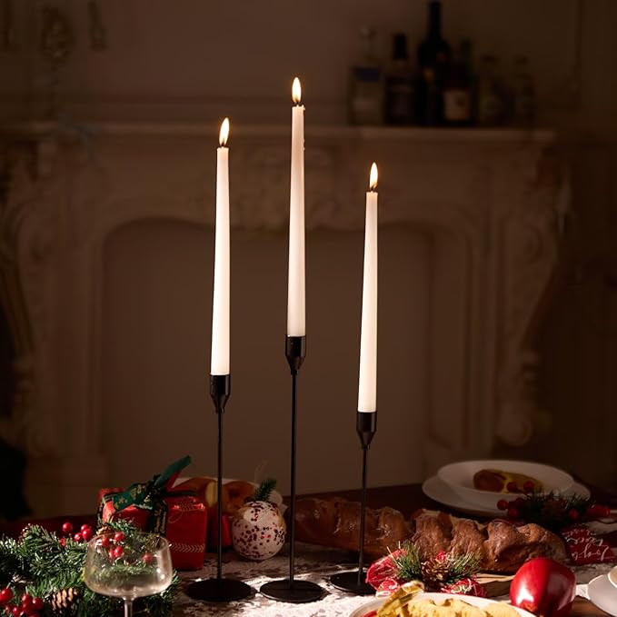 Solid Iron Taper Candle Holders Set of 6 - Modern Matte Black Candlesticks (9/11/13 Inch), Weighted & Rust-Proof Metal Candle Stand for Fireplace Table Centerpiece