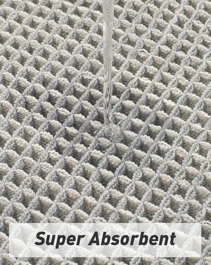 AMOAMI Upgraded Waffle Runner Rug Super Absorbent Non Slip Bath Mats for Bathroom Machine Washable Bathroom Runner Rug with Tassels, Ideal for Hallway Bedroom Laundry Room, 2' x 6', LightGrey & Cream