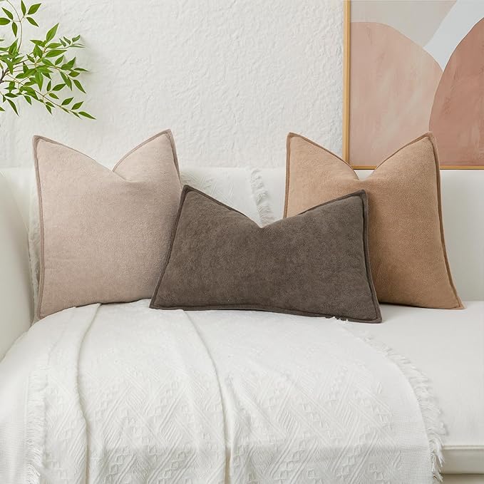Kevin Textile 12x24 Inch Lumbar Pillow Cover 1 Pack Soft Boucle Textured Decorative Waterproof Rectangle Cushion Elegant Accent Pillow for Couch Sofa Chair Bed Home Decor Indoor Outdoor Taupe