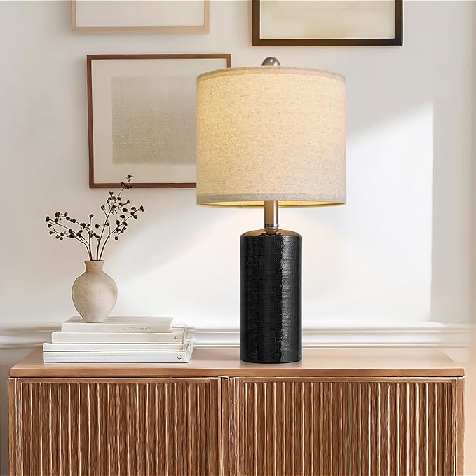 20.5" Small Table Lamps for Living Room Lamp Set of 2 Ceramic Lamps for Bedroom Bedside Lamps Modern Boho Lamps for Night Stands Farmhouse Nightstand Lamp Side End Table Lamp, Black