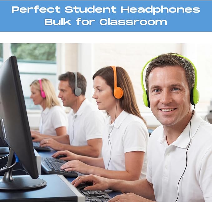 Yunsailing 10 Pack Bulk Over Ear Headphones Set On Ear Headsets Earphones with Adjustable Headband and 3.5mm Plug for Group Learning, Computer Lab, Library, Online Lesson (Macaron 10 Color)