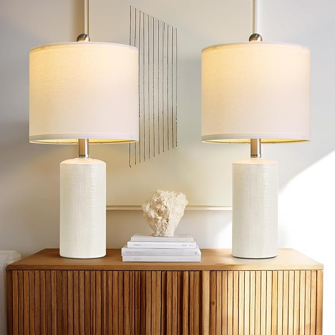20.5" Small Table Lamps for Living Room Lamp Set of 2 Ceramic Lamps for Bedroom Bedside Lamps Modern Boho Lamps for Night Stands Farmhouse Nightstand Lamp Side End Table Lamp, White