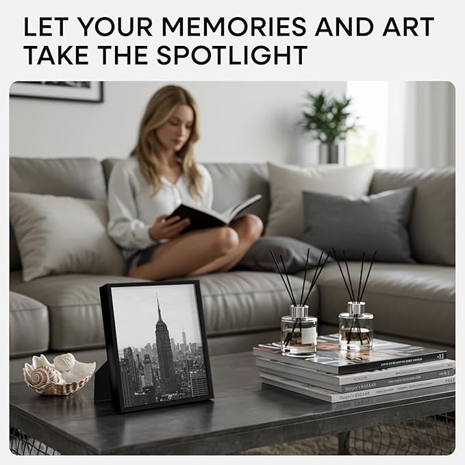 Homeforia Black Picture Frames 8x10, High End Metal 8 x 10 Photo Frame with Mat 5 by 7 Art, 10x8 Black Frame Matted to 5x7 inch Print, 8by10 Wall or Tabletop Frames, Tempered Glass, Wall Kit, Set of 3