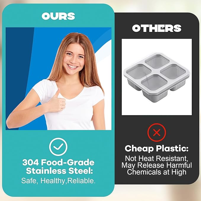 BSTUR Stainless Steel Snack Containers, 6-Pack Reusable Grab and Go Containers with Leakproof Lids, Dual Compartment Bento Box for Travel, Camping & Lunch Prep