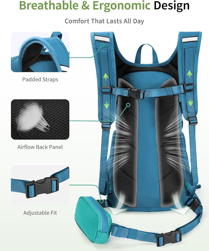 ECOHUB Hydration Backpack for Men Women, 20L Lightweight Hiking Daypack Cycling Backpack with 2L Water Bladder, Insulated Hydration Pack with Waist Pack