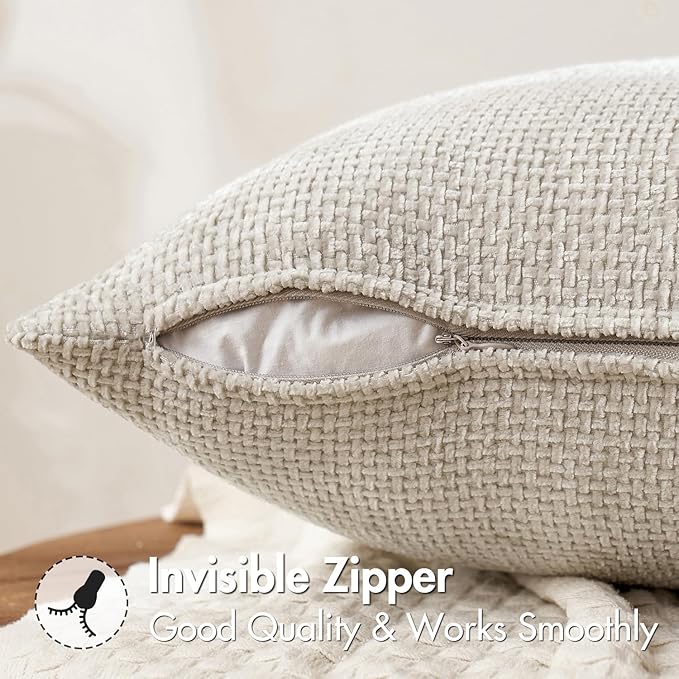 MIULEE Pack of 2 Couch Throw Pillow Covers 16x16 Inch Neutral Beige Modern Boho Accent Decorative Pillow Covers Soft Chenille Farmhouse Cushion Covers for Home Decor Bed Sofa Living Room