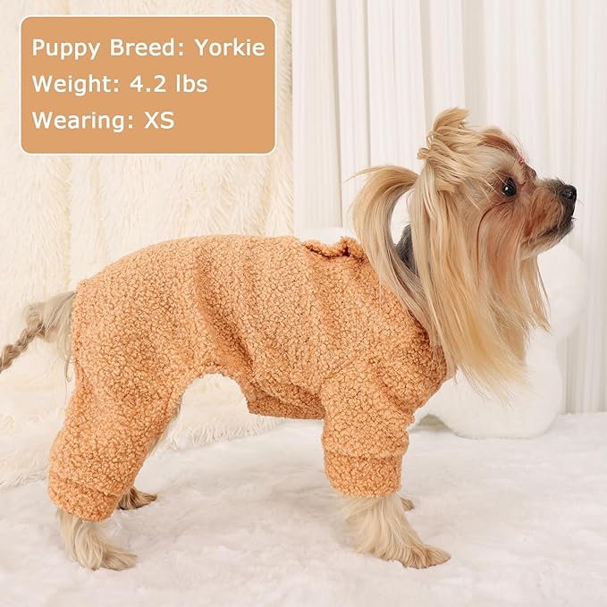 Dog Sweaters for Small Dogs Winter Dog Pajamas Sized Dogs Boy Girl Fleece Pet Clothes Puppy Outfit 4 Legs Jumpsuits for Chihuahua Yorkie Cat Apparel, Khaki, M