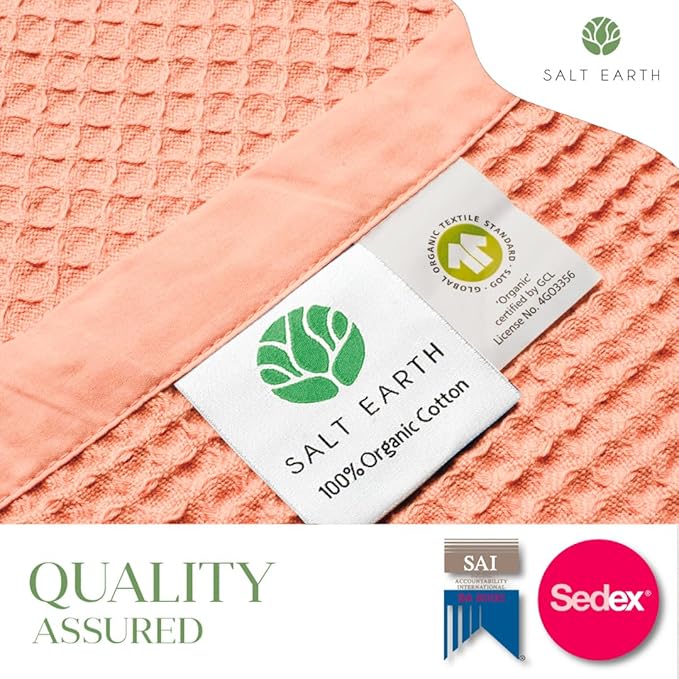 Salt Earth GOTS Certified 100% Organic Cotton Throw Blanket, 90" X 90" Waffle Blankets & Throws for Bed, Throw Blanket for Couch, Modern & Cozy Blanket, All Seasons, Comfy and Soft Blanket(Sun Bay)