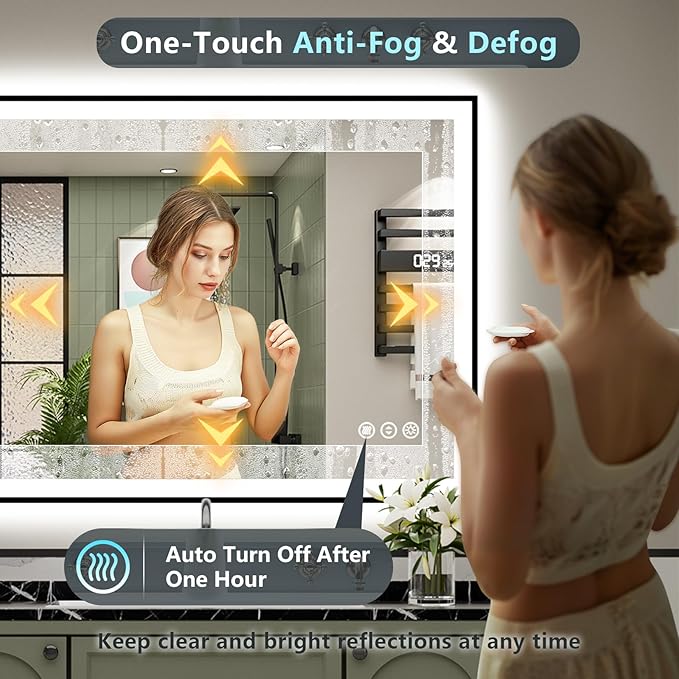40x24 Black Framed LED Bathroom Mirror with Lights, Backlit & Front Lit, Anti-Fog Lighted Vanity Mirrors for Bathroom Wall, Dimmable, 3 Colors, Memory, Shatter-Proof, Tempered Glass, CRI＞90