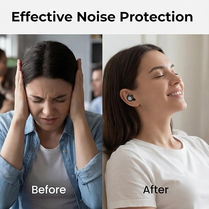Ear Plugs for Sleeping, 45dB Noise Reduction Earplugs – Soft Reusable Silicone Ear Plugs for Snoring, Side Sleepers, Concerts, Shooting & Airplanes, with 6 Pairs Eartips & Carry Case, Black