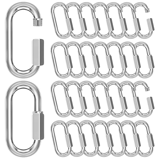 M10-30 Pack 3.5“ Quick Links Chain Connectors, 3/8″ Galvanized Chain Locking Hooks, 2000LBS Heavy Duty Thread Quick Link Clips, Twist Oval Keychain D Shape for Swing, Backpack, Key Ring