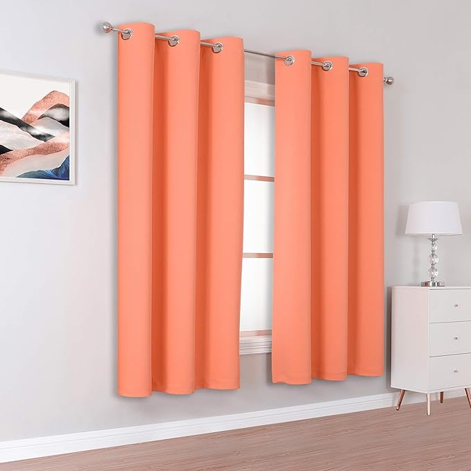 DUALIFE Light Peach Coral Colored Curtains 63 Inches Long 2 Panels Set Thermal Insulated Grommet Room Darkening Curtain Panels for Girls Bedroom 42 W x 63 L Inch Orange Coral