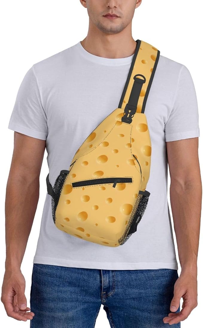 QFXUYNG Funny Cheese Adult Sling Bag Unisex Chest Bags Crossbody Backpack Casual Daypacks Shoulder Bag for Women Men Cycling Hiking Travel