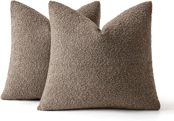 MIULEE 22x22 Decorative Euro Sham Throw Pillows for Bed Set of 2 Textured Boucle Neutral Winter Throw Pillow Covers Dark Brown Accent Solid Vintage Pillowcases Couch Sofa Livingroom Home Decor