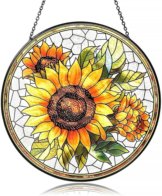 Sunflower Suncatcher Stained Glass Window Hanging Decor-Vibrant Sun Catchers for Indoor Windows, Unique Gifts for Plant Lovers, Housewarming, Birthday or New Home Celebration, Sunny Summer Decoration