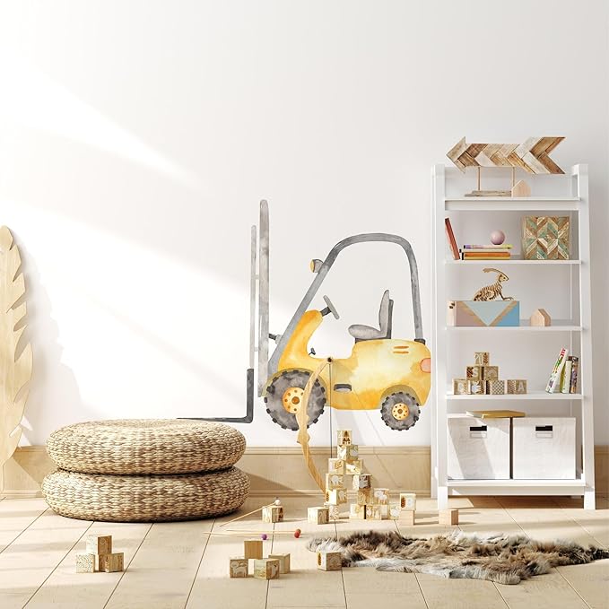 Construction Forklift Wall Decal for Boys Room, Lift Truck Construction Eqipment Peel Stick Removable Fabric Wall Sticker, Nursery or Playroom Decor, Repositionable (36 inch: 32" Tall x 36" Wide)