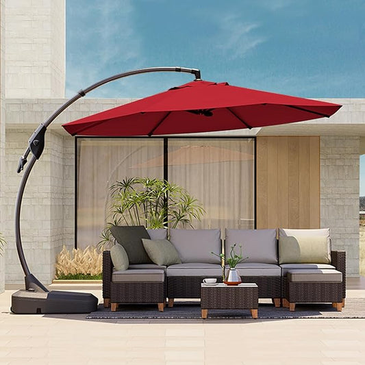 Grand patio 12FT Outdoor Cantilever Umbrella Large Round Aluminum Offset Umbrella with Base for Garden Deck Patio (Red, 12 FT)