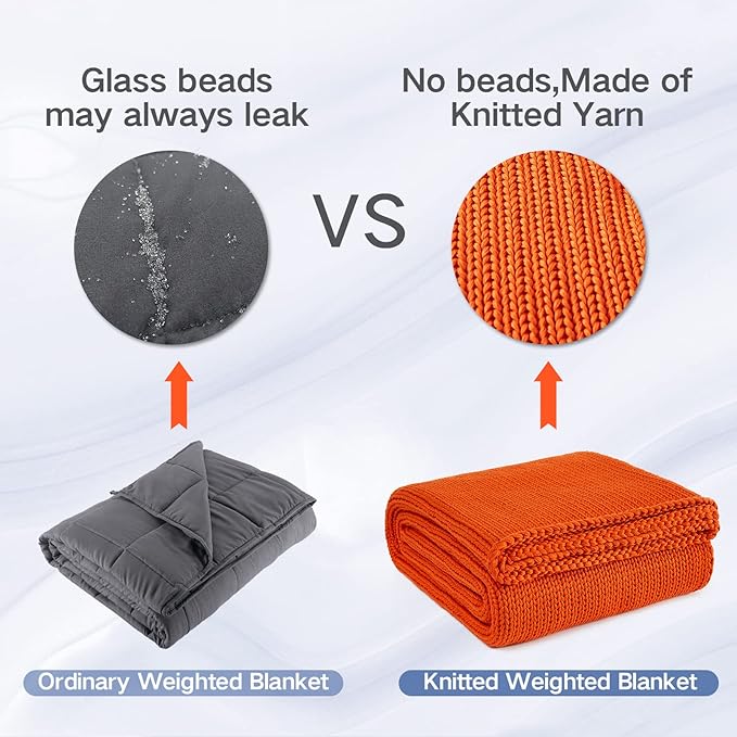 Guohaoi Knitted Weighted Blanket for Adults (Orange 60"x80" 25lbs) No Beads Cooling Throw Blanket for Hot Sleepers, Home Decor Breathable Chunky Knit Heavy Blanket Use on Queen/King Size Bed