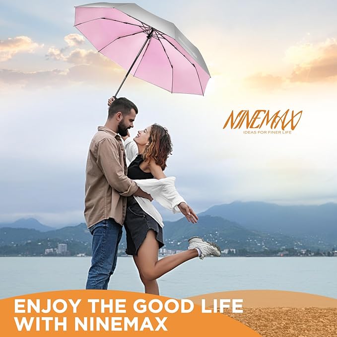 NINEMAX UV Umbrella for Sun Protection UPF 50+, 46 Inch Travel Compact Sun Umbrellas UV Blocking Small Auto Open Personal Portable for Walking