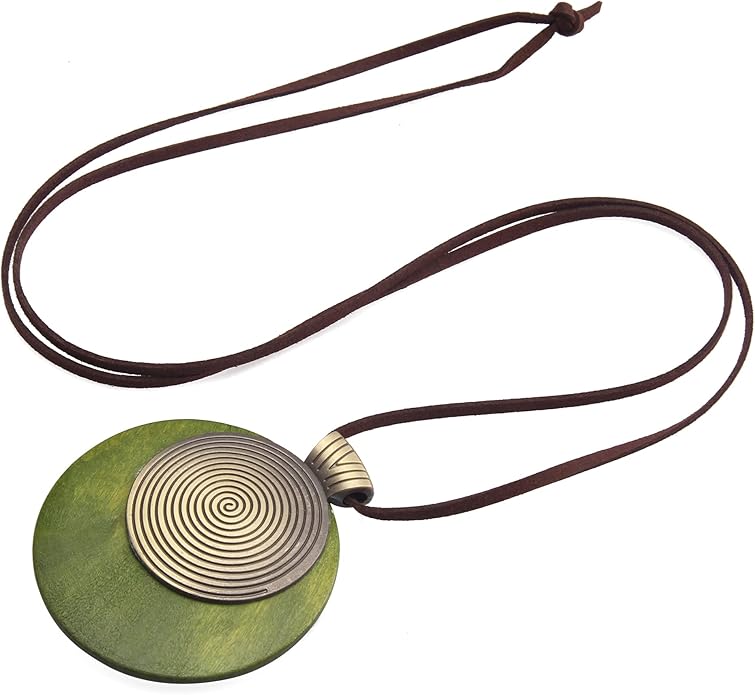 Leather Necklace for Women Boho Choker Necklace Long Cord Leather Pendant Bohemian Neckalce Vintage Alloy Pendant Leather Rope Necklace Wooden Necklaces for Women