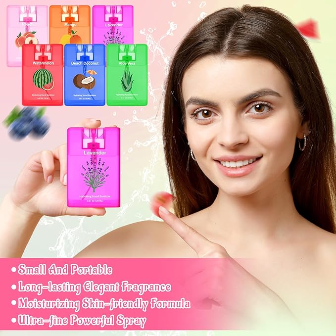 Dansib 24 Pcs Hydrating Hand Sanitizer Spray Bulk Travel Size Hand Sanitizer Mini Scented Spray Refillable Pocket Portable for Women Teacher Nurses Coworker Guests Birthday Christmas